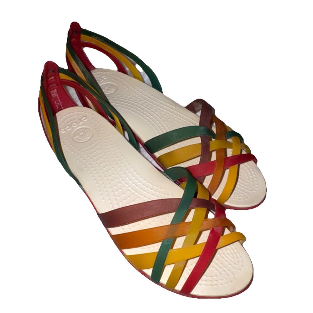 Crocs Colorblock Isabella Huarache Sandals Red‎ Yellow Green Women US 9